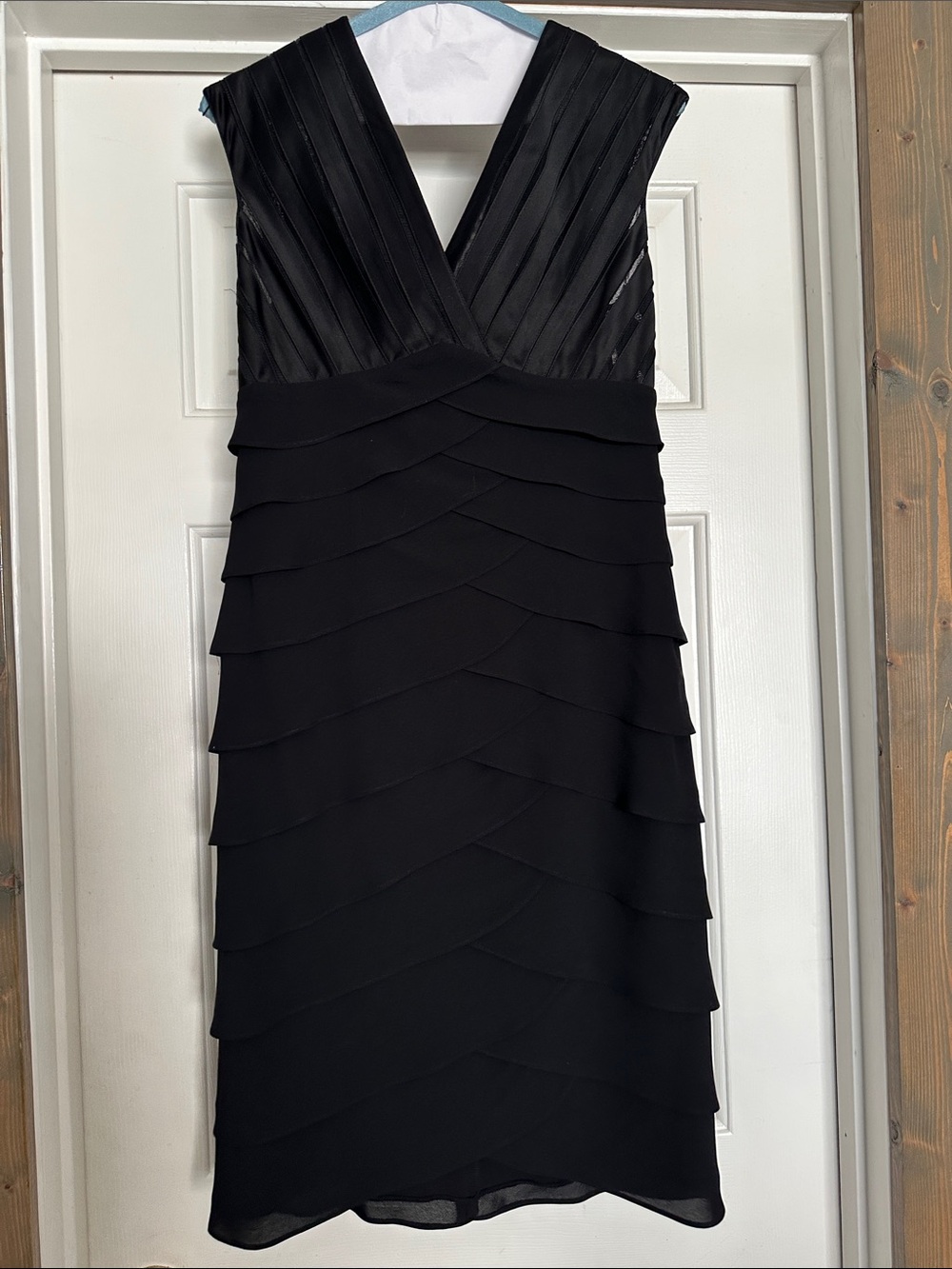 Adrianna Papell Black Layered V-Neck Midi Dress